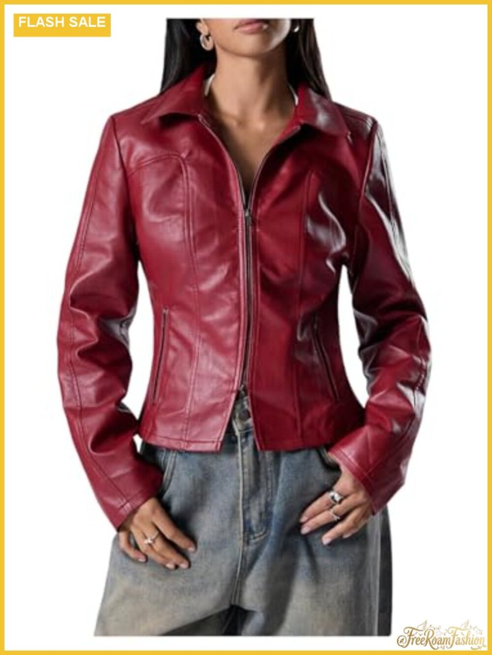 Faux Leather Motorcycle Jacket Rave Concert Outfits Zip Front